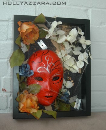 Holly Azzara - Red Mask Mixed Media Shadow Box